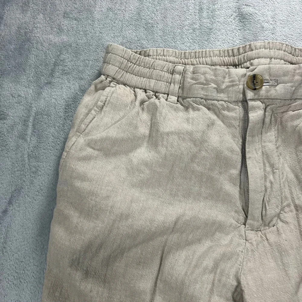 BANANA REPUBLIC Mason Athletic Tapered Pant Mens 31x32 Beige Linen Blend Trouser